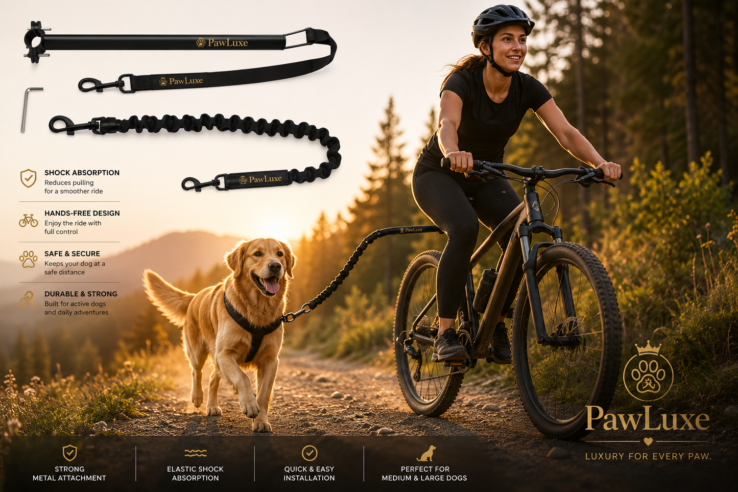 PawLuxe RideSafe™ – Hands-Free Bicycle Dog Leash