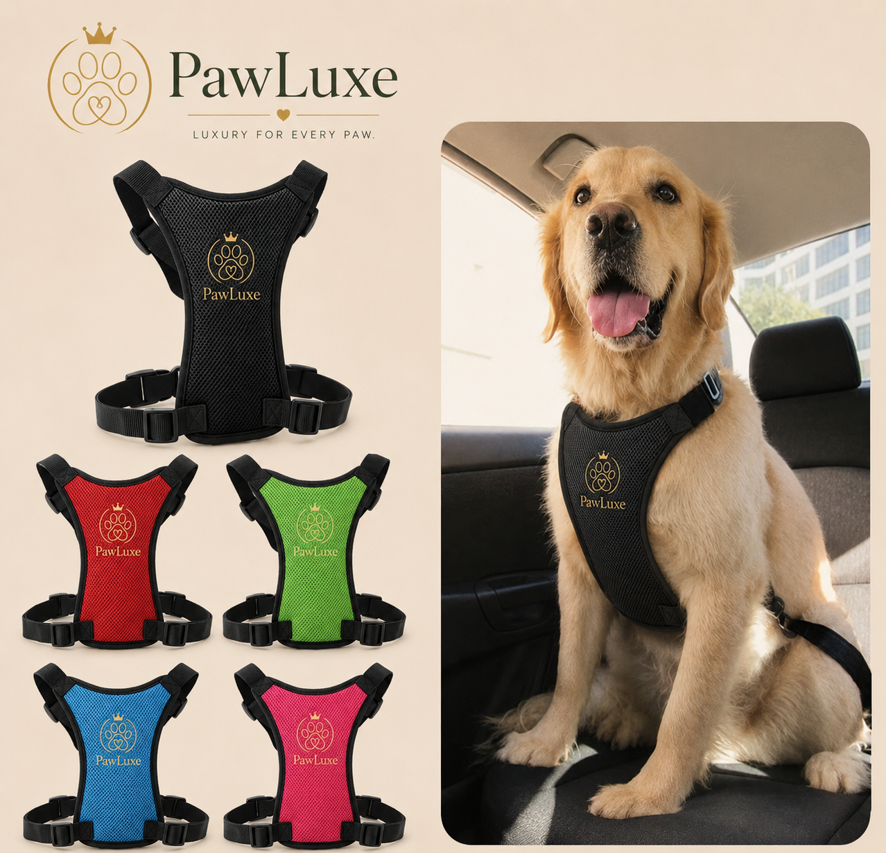 PawLuxe Breathable Mesh Dog Harness – Adjustable No-Pull Pet Vest